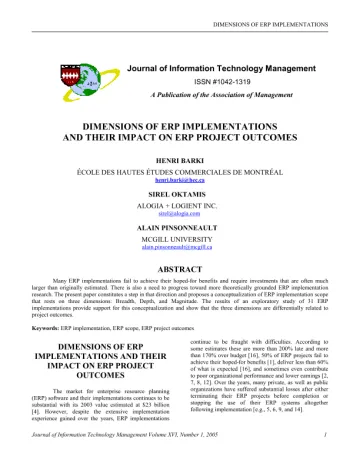 Dimensions of ERP Implementations and Their Impact on ERP